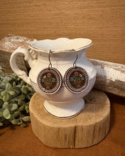 Load image into Gallery viewer, Round Folk Art Floral Drop Earrings No. 2, laser engraved, hand painted, wood earrings, nickel free