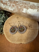 Load image into Gallery viewer, Round Folk Art Floral Drop Earrings No. 2, laser engraved, hand painted, wood earrings, nickel free