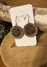 Load image into Gallery viewer, Round Folk Art Floral Drop Earrings No. 2, laser engraved, hand painted, wood earrings, nickel free