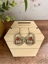 Load image into Gallery viewer, Heart Floral Football Earrings, Dangle Earrings, Sports Earrings, Team Pride, Hypoallergenic, Gift for Her, Laser engraved wood
