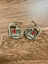 Load image into Gallery viewer, Heart Floral Football Earrings, Dangle Earrings, Sports Earrings, Team Pride, Hypoallergenic, Gift for Her, Laser engraved wood

