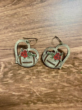 Load image into Gallery viewer, Heart Floral Football Earrings, Dangle Earrings, Sports Earrings, Team Pride, Hypoallergenic, Gift for Her, Laser engraved wood
