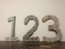 Load image into Gallery viewer, 10 inch Corrugated Alphabet & Numbers, Old Barn Tin, Metal Decor, Farmhouse Decor, Wall Decor, Gallery Wall