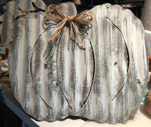 Load image into Gallery viewer, Corrugated metal pumpkin (16")- Fall Decor - Halloween - Pumpkin