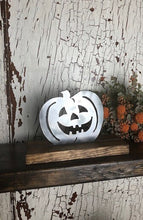 Load image into Gallery viewer, Farmhouse Decor - Jack O Lantern - Metal Decor - Shelf Sitter - Fall Decor - Halloween Decor