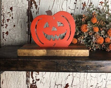 Load image into Gallery viewer, Farmhouse Decor - Jack O Lantern - Metal Decor - Shelf Sitter - Fall Decor - Halloween Decor
