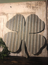 Load image into Gallery viewer, Corrugated metal 4 leaf clover (16")- Spring Decor - St Patrick Day decor