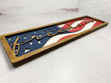 Load image into Gallery viewer, Layered American Flag Sign, Freedom, Patriotic Decor, Shelf Sitter, Wall Decor, Waving Flag