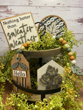 Load image into Gallery viewer, Sweater weather fall tiered tray, hello fall, fall leaves mini signs
