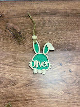 Load image into Gallery viewer, Easter Basket Tag, Personalized Bunny Tag for Kids, Colorful Wood Tag