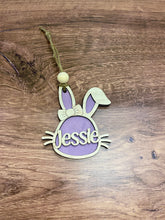 Load image into Gallery viewer, Easter Basket Tag, Personalized Bunny Tag for Kids, Colorful Wood Tag