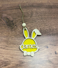 Load image into Gallery viewer, Easter Basket Tag, Personalized Bunny Tag for Kids, Colorful Wood Tag