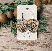 Load image into Gallery viewer, Handmade Wood Engraved Flower Earrings - U-Shaped Boho Jewelry - Nature Inspired Accessories