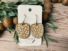 Load image into Gallery viewer, Handmade Wood Engraved and Hand Painted Daisy Earrings - U-Shaped Boho Floral Jewelry