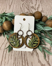 Load image into Gallery viewer, Wood Laser Engraved Split Top Fern Leaf Earrings, Handmade Boho Nature Jewelry, Eco-Friendly Gift for Her, Botanical Earrings