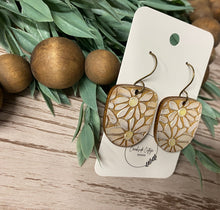 Load image into Gallery viewer, Handmade Wood Engraved and Hand Painted Daisy Earrings - U-Shaped Boho Floral Jewelry