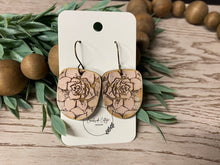 Load image into Gallery viewer, Laser Engraved U-Shaped Pink Floral Earrings, Handmade Wooden Earrings, Boho Chic Statement Jewelry, Gift for Her