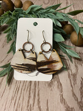Load image into Gallery viewer, Distressed Abstract Paint Engraved Earrings - Unique Handmade Wood Jewelry - Boho Chic Statement Accessories