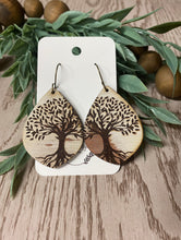Load image into Gallery viewer, Distressed Wood Engraved Giving Tree Earrings - Unique Handmade Jewelry - Boho Chic Gifts - Nature-Inspired Accessories
