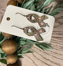 Load image into Gallery viewer, Floral Cancer Awareness Ribbon Wood Earrings, Handmade Pink Floral Earrings, Cancer Support Jewelry, Gifts for Cancer Survivors