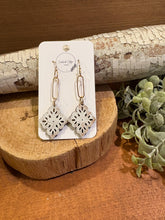 Load image into Gallery viewer, Quatrefoil shape Dangle Earrings, laser engraved, handpainted, wood earrings, nickel free