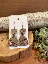 Load image into Gallery viewer, Polka Dot Floral Drop Earrings, laser engraved, handpainted, wood earrings, nickel free