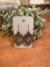 Load image into Gallery viewer, Half Bordered Drop Earrings, laser engraved, handpainted, wood earrings, nickel free
