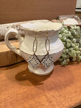 Load image into Gallery viewer, Quatrefoil shape Dangle Earrings, laser engraved, handpainted, wood earrings, nickel free