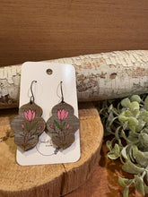 Load image into Gallery viewer, Spring Tulip Floral Drop Earrings, laser engraved, handpainted, wood earrings, nickel free