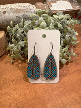 Load image into Gallery viewer, Oblong Tribal Drop Earrings, laser engraved, handpainted, wood earrings, nickel free