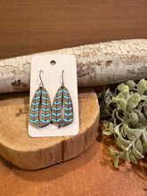 Load image into Gallery viewer, Oblong Tribal Drop Earrings, laser engraved, handpainted, wood earrings, nickel free