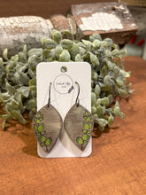 Load image into Gallery viewer, Eucalyptus Drop Earrings, laser engraved, handpainted, wood earrings, nickel free