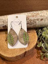Load image into Gallery viewer, Two Tone Leaves Drop Earrings, laser engraved, handpainted, wood earrings, nickel free