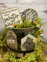 Load image into Gallery viewer, Sweater weather fall tiered tray, hello fall, fall leaves mini signs