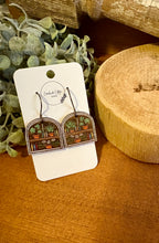 Load image into Gallery viewer, Bookcase Version 2 Drop Earrings, laser engraved, hand painted, wood earrings, nickel free