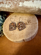 Load image into Gallery viewer, Skull Bookcase Version 1 Drop Earrings, laser engraved, hand painted, wood earrings, nickel free
