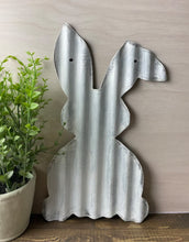 Load image into Gallery viewer, 16 inch Corrugated metal bent ear bunny - spring decor - Easter- bunny decor

