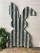 Load image into Gallery viewer, 16 inch Corrugated metal bent ear bunny - spring decor - Easter- bunny decor
