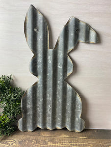 16 inch Corrugated metal bent ear bunny - spring decor - Easter- bunny decor