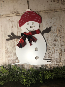 Metal Snowman (16") - Winter Decor - Snowman decor - Christmas decor - Red hat snowman - buffalo check