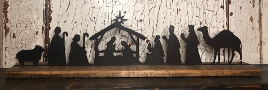 Farmhouse Decor - 24” Nativity Scene - Metal Decor - Shelf Sitter - Christmas Decor