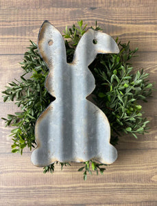 8 Inch Corrugated metal bent ear bunny - spring decor - Easter- bunny decor