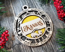 Load image into Gallery viewer, State Ornament - Wood USA Ornament - Christmas Ornament - Kansas Ornament