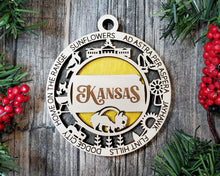 Load image into Gallery viewer, State Ornament - Wood USA Ornament - Christmas Ornament - Kansas Ornament