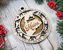 Load image into Gallery viewer, State Ornament - Wood USA Ornament - Christmas Ornament - Maine Ornament