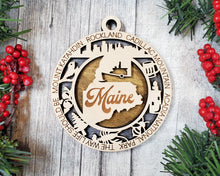 Load image into Gallery viewer, State Ornament - Wood USA Ornament - Christmas Ornament - Maine Ornament