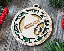 Load image into Gallery viewer, State Ornament - Wood USA Ornament - Christmas Ornament - Minnesota Ornament