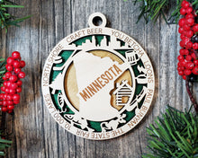 Load image into Gallery viewer, State Ornament - Wood USA Ornament - Christmas Ornament - Minnesota Ornament
