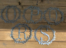 Load image into Gallery viewer, 12 Inch Monogram Wreath - Metal Decor - Door Hanger - Laurel Wreath - Farmhouse Wreath
