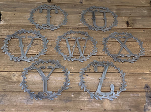 12 Inch Monogram Wreath - Metal Decor - Door Hanger - Laurel Wreath - Farmhouse Wreath